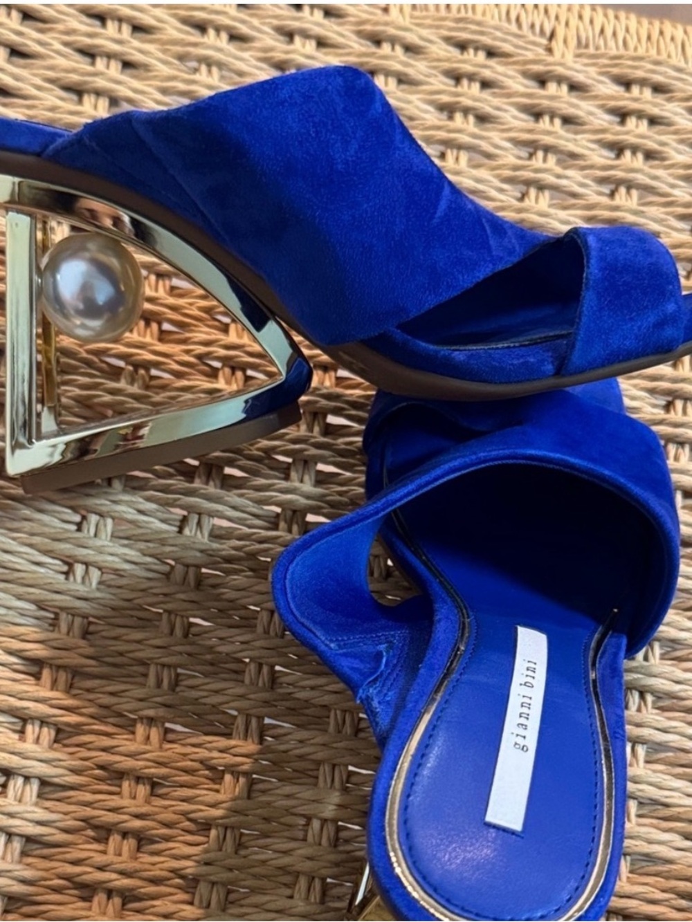 Gianni Bini Cobalt Blue Velvet Pearl-Accented Mule
